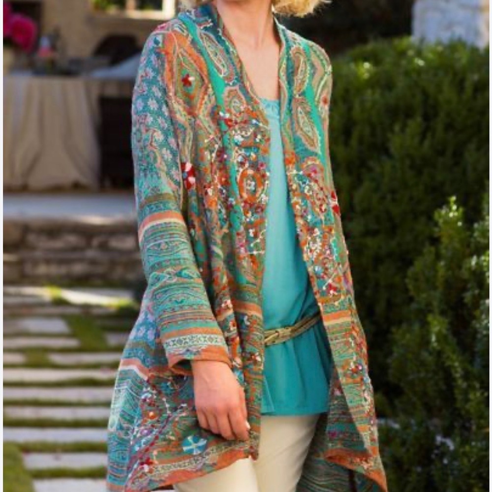 Soft Surroundings Embroidered Cardigan Size L/XL Boho Gypsy Lagenlook Artsy